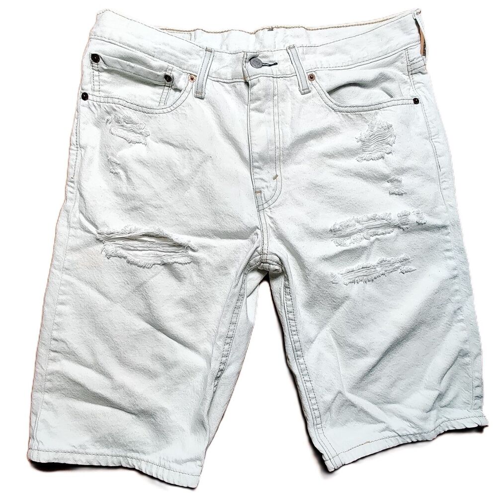 Levi’s 502 Denim Shorts Mens W34 Light Wash Distressed Cut Off Jean Shorts